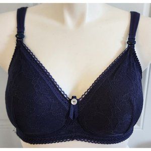 Cache Coeur Women's Maternity Nursing Bra Snap Magnetic Closure Navy Blue Sz 36E